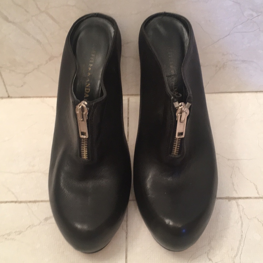 Loeffler Randall Black Leather Platform Heel Mules